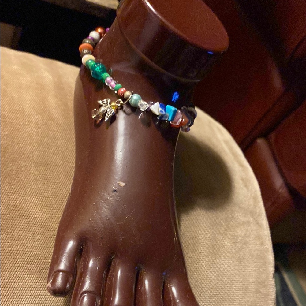 Green and Red Beaded Charm Anklet Bracelet